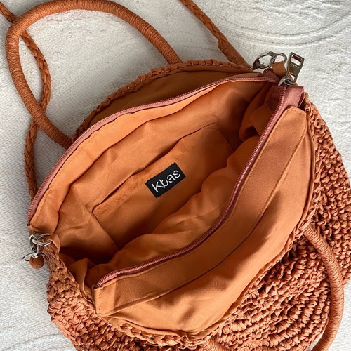 Kbas round straw bag like new with strap and zipper