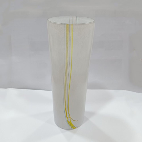 Bertil Vallien Kosta Boda Rainbow 1982 Vase white with multicolored thread like new