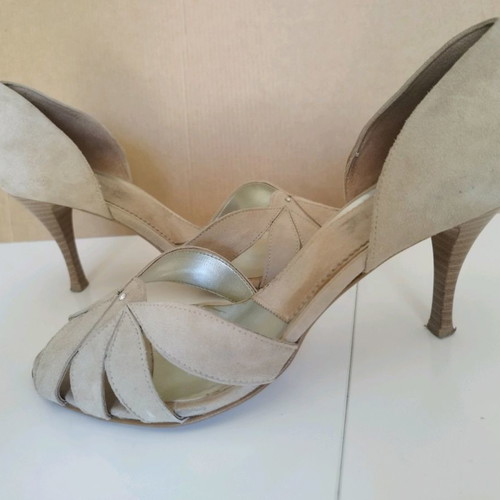 Matie sandals used, beige suede peep toe vintage, size 38