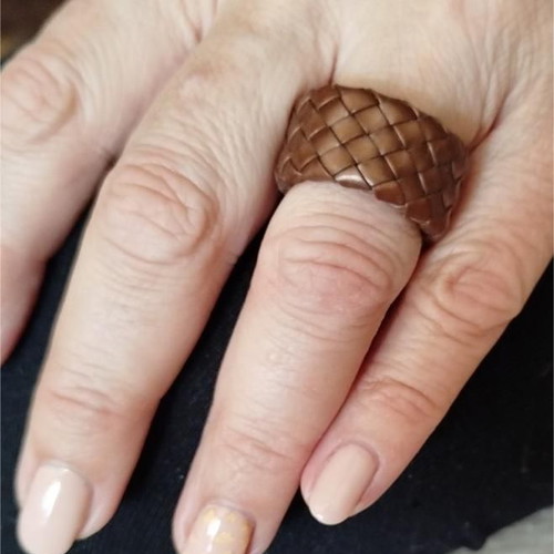 Leather ring with tiger eye used, 925 silver