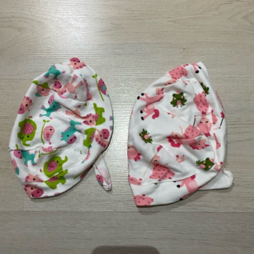 Baby cotton hats like new, set of 2 with animal designs
