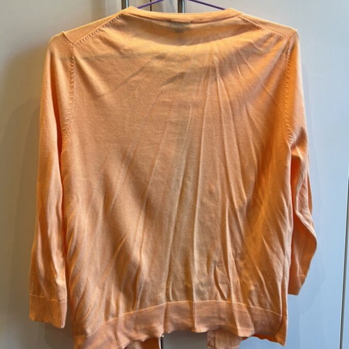 Talbots orange salmon cardigan M with front ruffles, like new