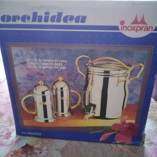 Vintage stainless steel oil container unused, 5 liters