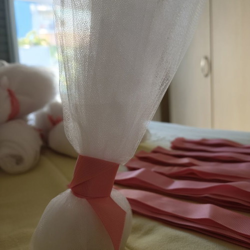 Tulle and ribbons for bombonieres, like new, pack for 70+