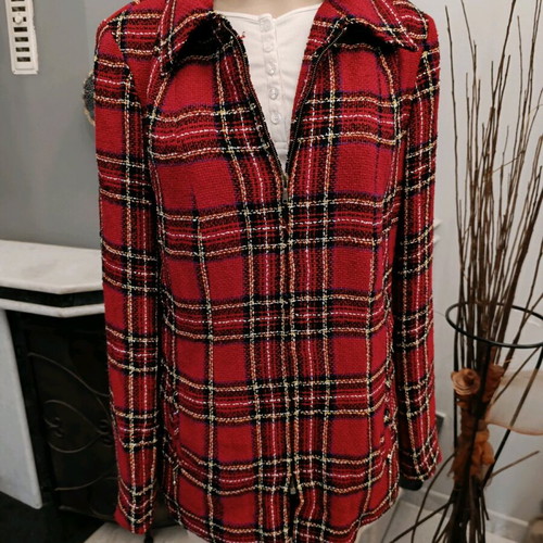 Checkered jacket cardigan used, red, size M