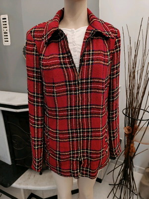 Checkered jacket cardigan used, red, size M