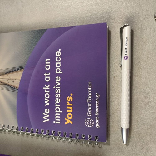 Grant Thornton promotional set with notebook, pen, lanyard, pouch