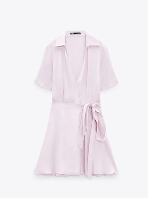 Satin pink wrap dress XS new Zara