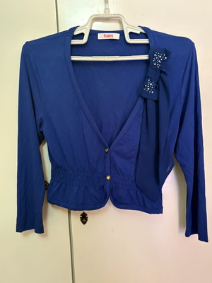 Folies women's blouse cardigan with decorative bow and rhinestones, blue