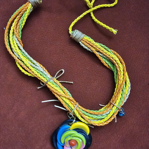 Choker boho handmade, like new, leather straps, waterproof clay