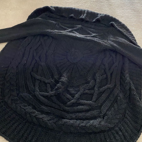 Vintage handmade knitted wool cardigan scarf cape black