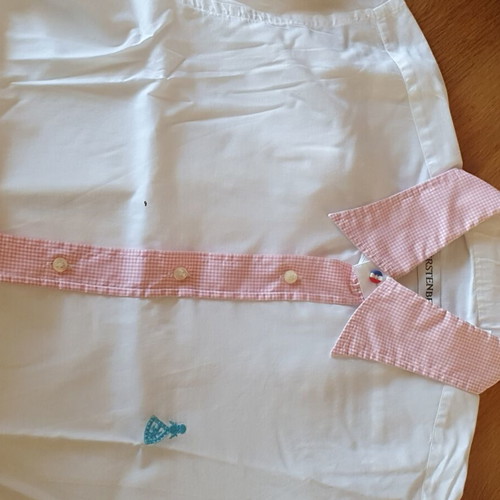 Fursterberg men's white shirt with pink check collar and cuffs like new