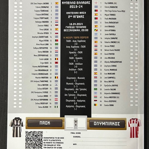 PAOK vs Olympiacos Match Programme 16/04/2014 new, official