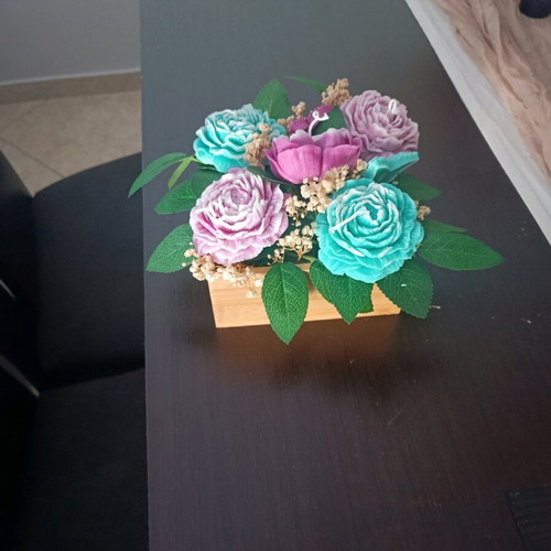 Scented wax flower bouquet like new in wooden crate