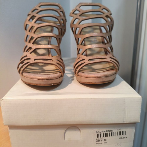 Bournazos Gladiator Style Leather Heels Pudra Size 38 Like New