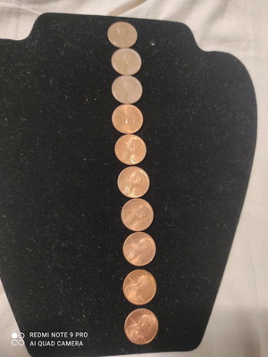 One Cent Lincoln coins used, set of 10 1980-1989