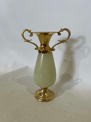 Vintage decorative table amphora with onyx and gold metal handles