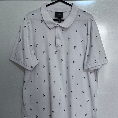 Men's short-sleeve H&M polo shirt white with black palm trees size L new