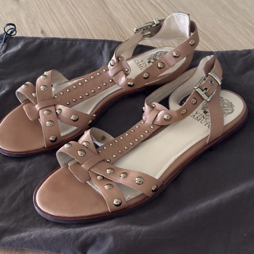 Vince Camuto leather flat sandals used, size 38, brown with studs