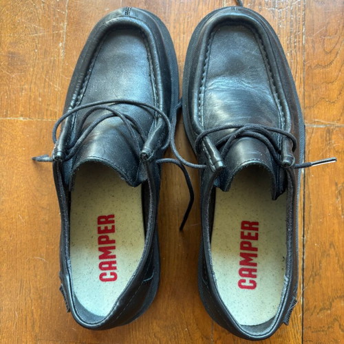 Camper Junction black leather shoes with removable toe caps, size 38