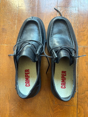 Camper Junction black leather shoes with removable toe caps, size 38