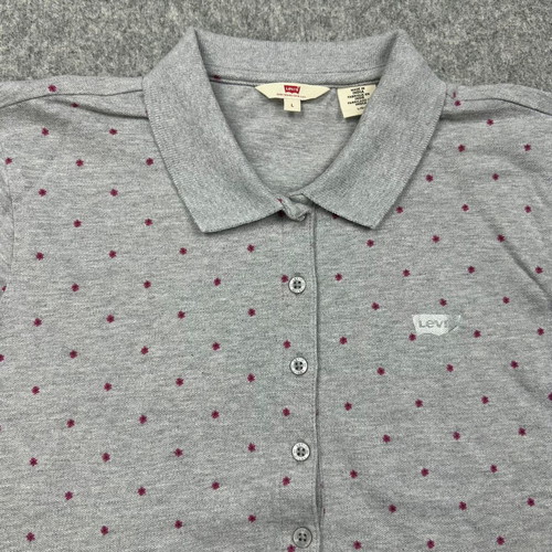 Levi's polo shirt women's gray large used with dots and collar