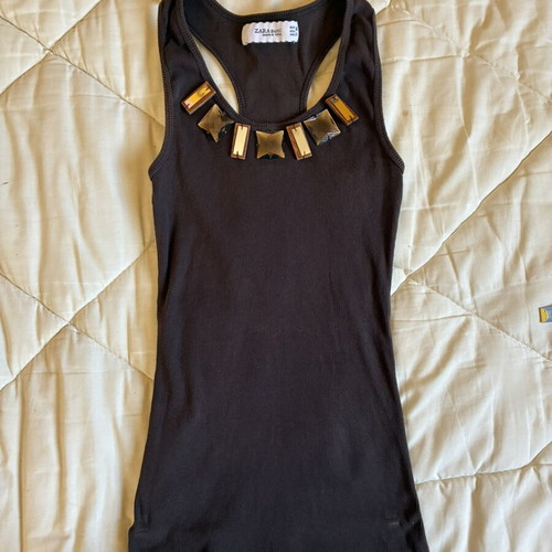 Zara Brown Ribbed Embellished Tank Top Racerback M like new