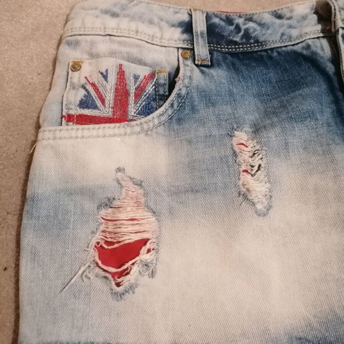 Bershka denim shorts with English flag embroidery used, size 40