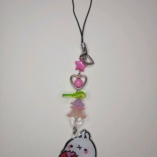 Molang Strawberry keychain like new, pink multicolor
