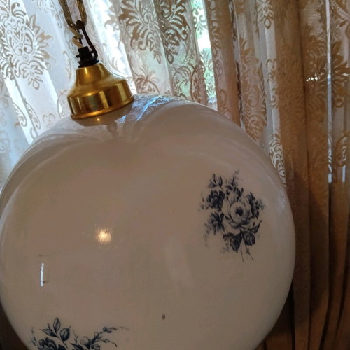 Opaline ceiling light vintage with blue flowers used