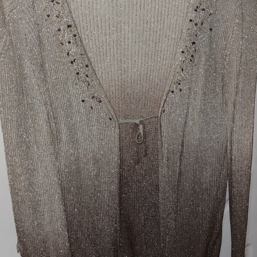 Women's cardigan like new with beige to brown ombre effect and silver thread