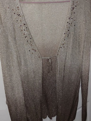 Women's cardigan like new with beige to brown ombre effect and silver thread