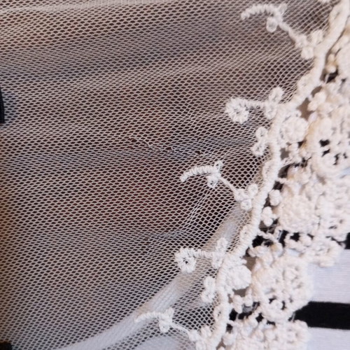Sleeveless striped dress with tulle and lace back, like new, S/M