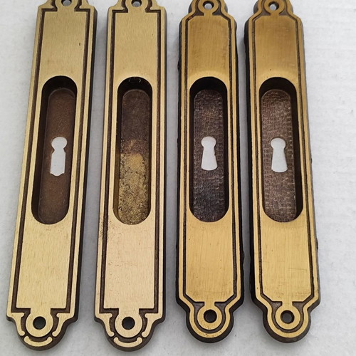 Vintage brass sliding door pocket handles used, set