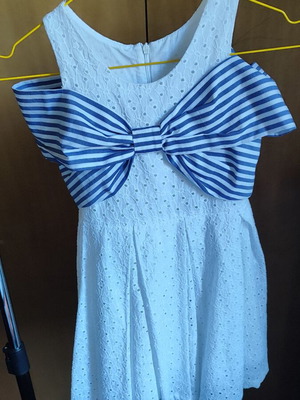 Lapin house summer dress white with blue striped bow, like new, size 6 years