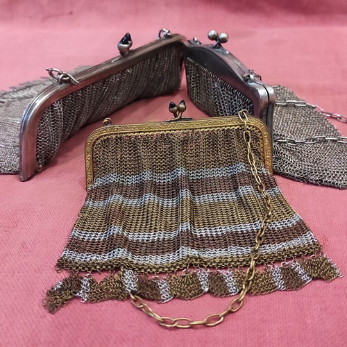 Vintage women's mesh purses like new, set of 3, alpacca and silver