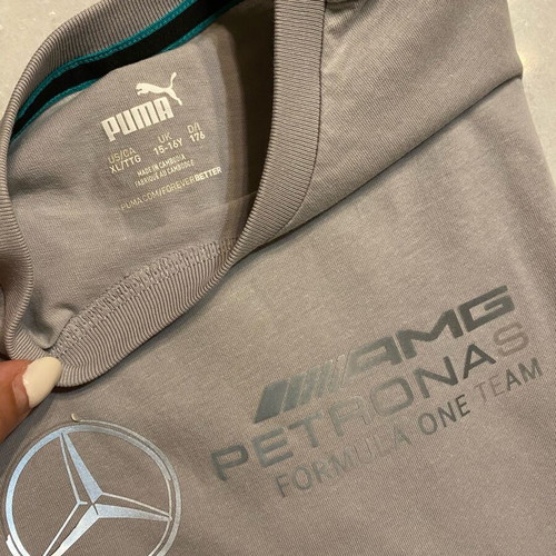 Puma Mercedes AMG Petronas Formula 1 Women's Short Sleeve Shirt like new, gray, size S