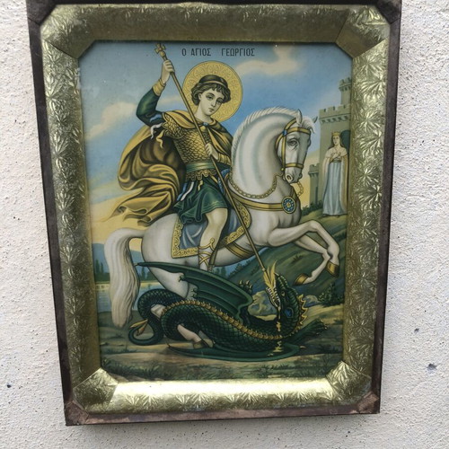 Χρωμολιθογραφία Αγίου Γεωργίου 48x38εκ θρησκευτική εικόνα