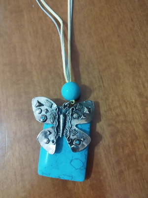 Handmade necklace with turquoise stone and metal butterfly pendant new