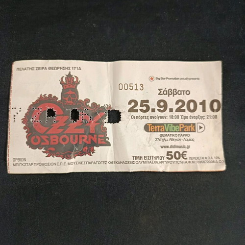 Ozzy Osbourne Terravibe 2010 concert ticket used