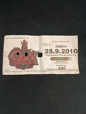 Ozzy Osbourne Terravibe 2010 concert ticket used
