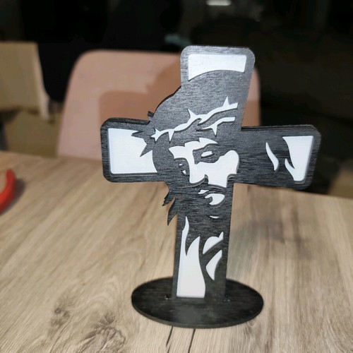 Wooden handmade tabletop cross with Christ figure new