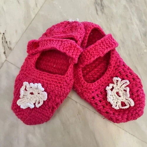 Handmade knitted baby slippers new, pair, gray and pink
