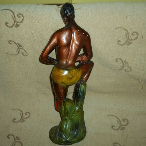 Tympanist statue used, 1950s, painted plaster, height 44 cm