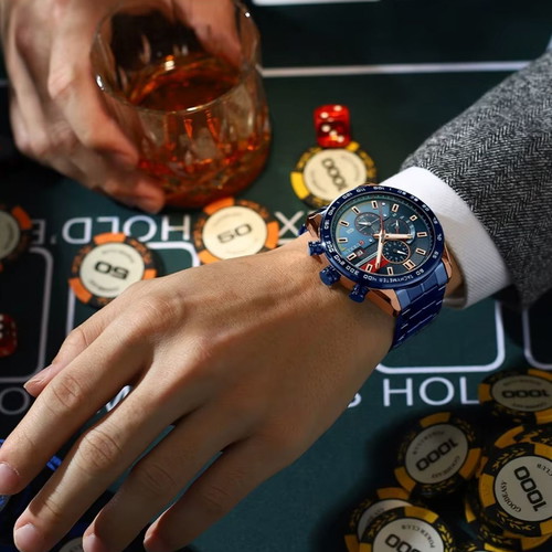 Ρολόι Curren Luxury Chronograph καινούργιο, μπλε και χρυσαφί