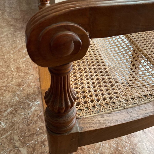 Dining chairs used, pack of 6, handmade beech wood with wicker seat