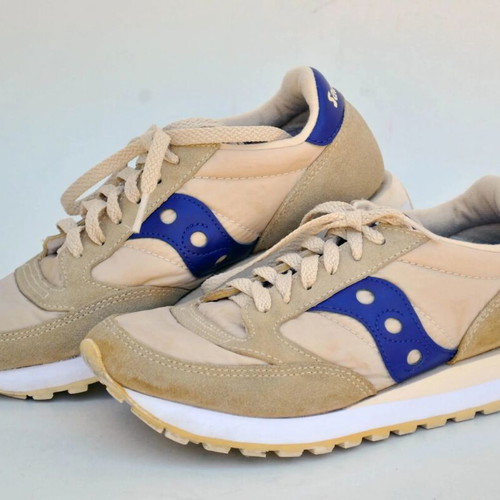 Saucony Y2K Beige Purple Retro 90s Athletic Sneakers, size 38