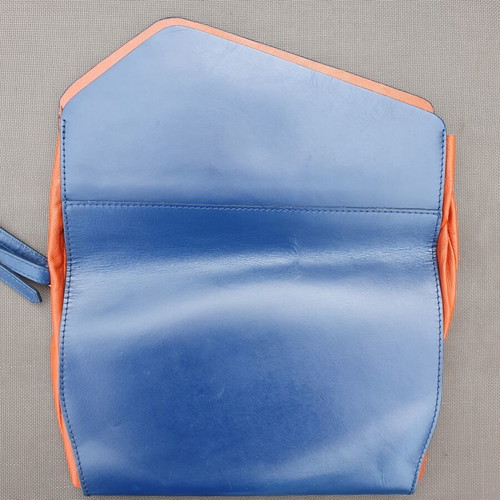 Zara genuine leather envelope clutch bag, blue and orange