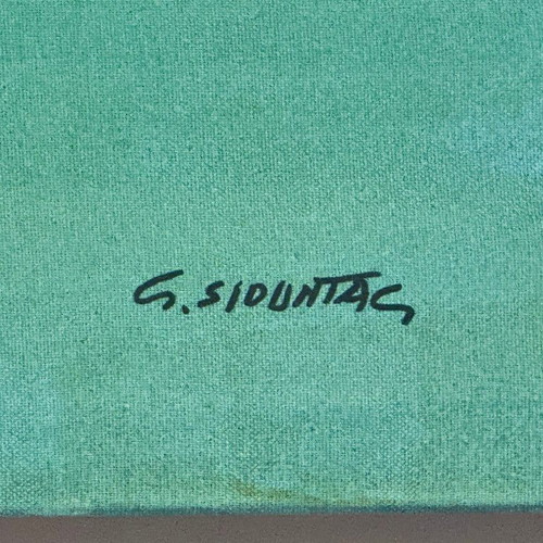 Original Painting by Giorgos Siountas Ship in Turquoise Sea like new