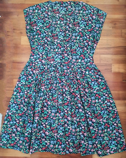 Vintage φόρεμα σε γραμμή 60's μπλε σκούρο με λουλούδια Extra Large